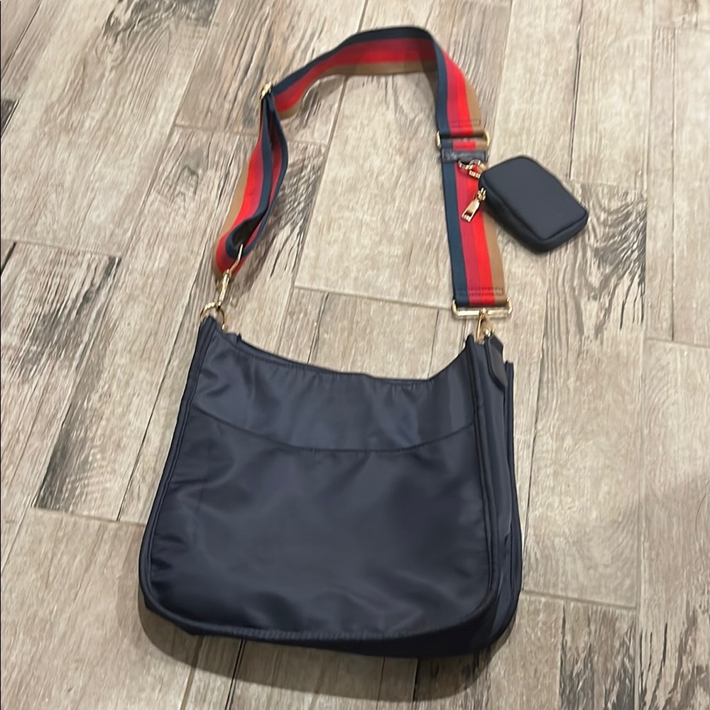 Stylish nylon  Navy Blue Shoulder or crossbody  Bag with multi color strap
